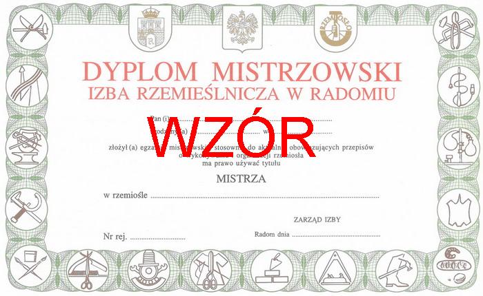 Dyplom mistrzowski - wzór